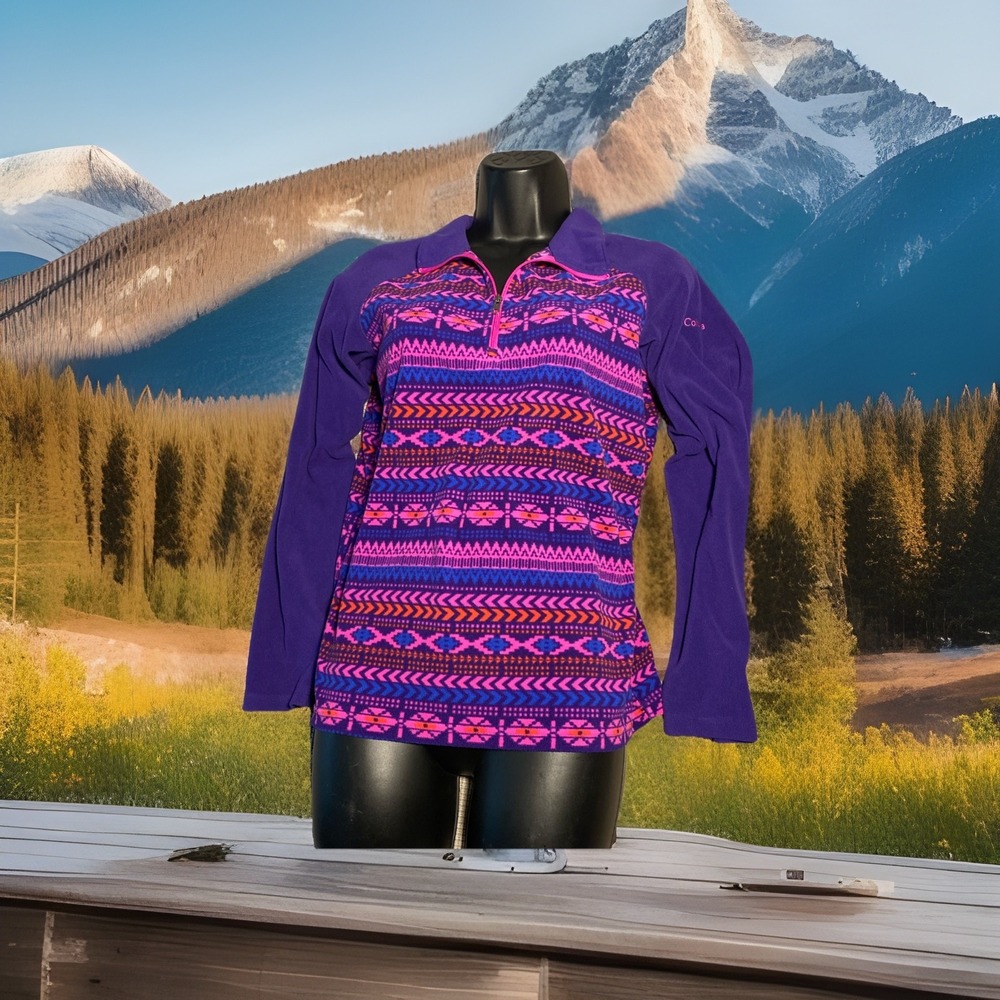 Columbia Girls Pullover Fleece Pink‎ Purple Abstract Girls XL
